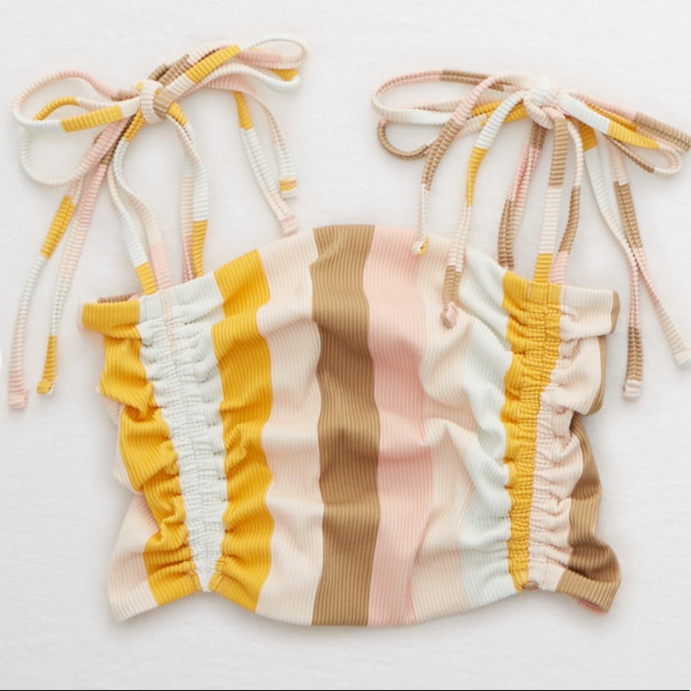 NWT Ribbed Longline Bandeau Bikini Top